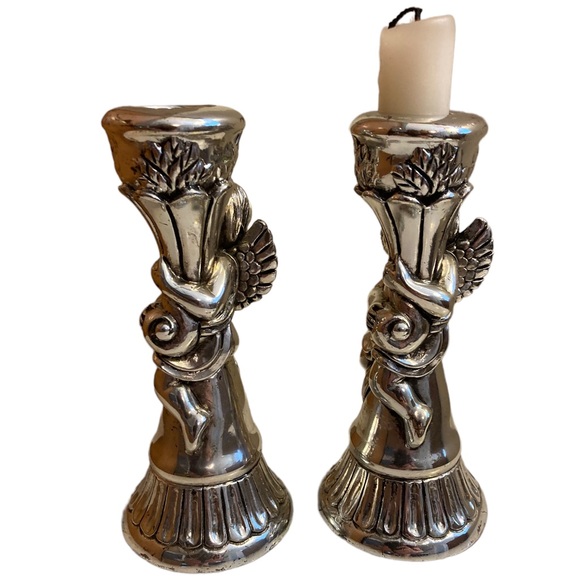 925 Silver plated 2 Tekform Angel Candlesticks pair - Picture 2 of 10